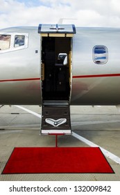 Luxury Business Private Jet Plane Open Door At Airfield