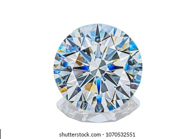 Luxury colorless transparent sparkling gemstone round shape cut diamond  isolated on white background.