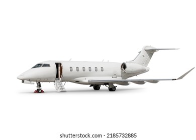 Luxury corporate airplane with an opened gangway door isolated on white background - Powered by Shutterstock