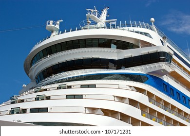 Luxury Cruise Ship Closeup With Captain Control Bridge