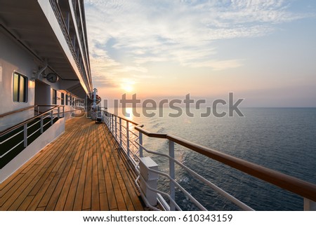 Luxury Cruise Ship Deck at Sunset.