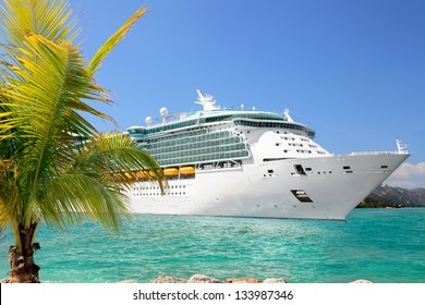 Luxury Cruise Ship Sailing From Port