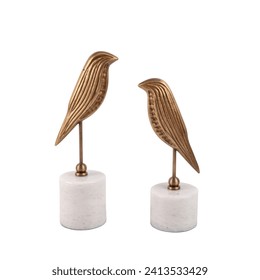 luxury decorative metal bird figures on marble isolated on white background - Powered by Shutterstock