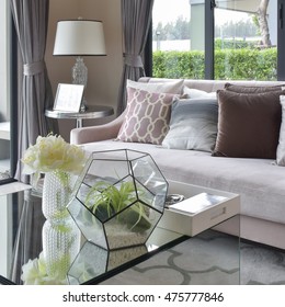 Luxury Earth Tone Color Pillows On Sofa In Living Room