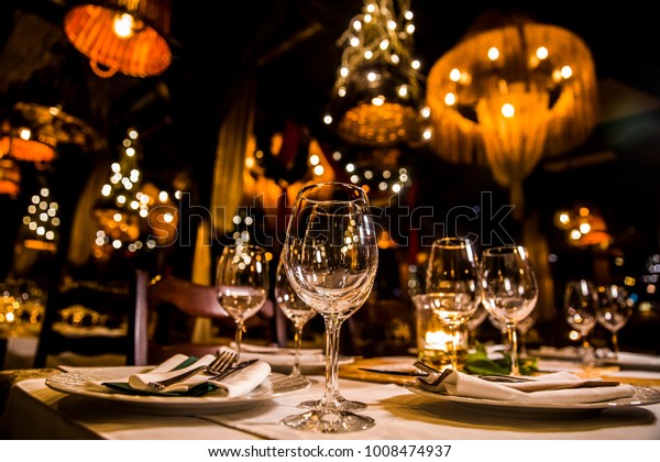 luxury\
elegant table setting dinner in a\
restaurant