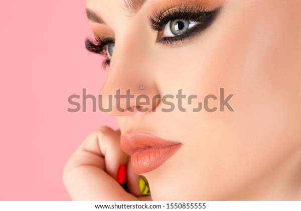 Luxury Face Makeup Young Woman Closeup Stock Photo 1550855555 ...