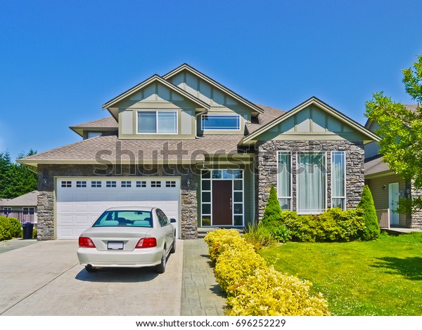 Luxury Family House Luxury Car Parked Stock Photo (Edit Now) 696252229