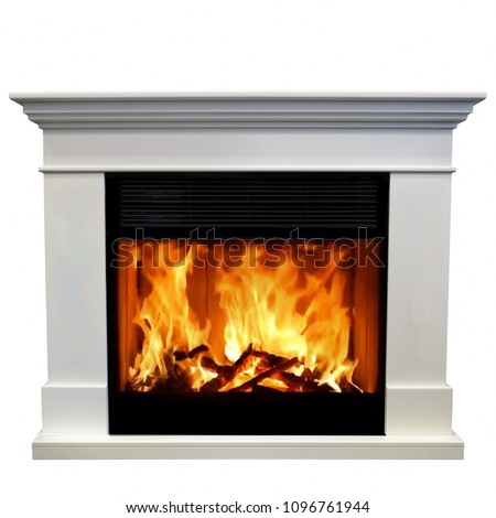 Luxury fireplace isolated on white background.