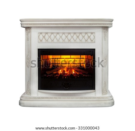 Luxury fireplace isolated on white background