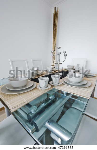 Luxury Glass Top Dining Table White Stock Photo Edit Now 47391535