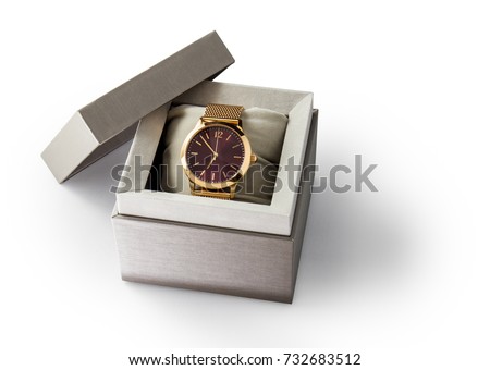 Luxury Golden watch in a gift box.