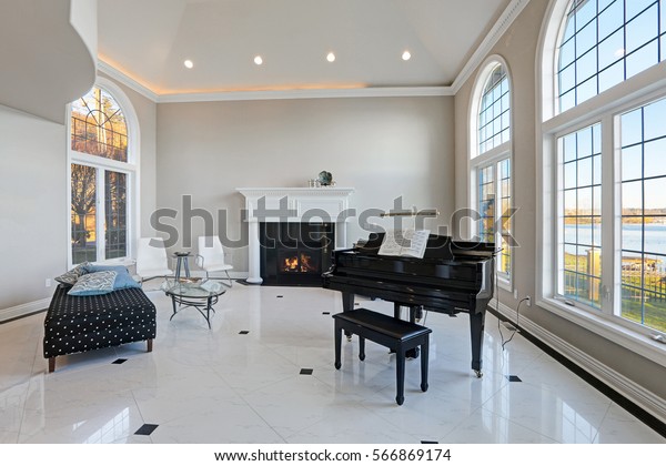 Luxury High Ceiling Living Room Features Stock Photo Edit Now
