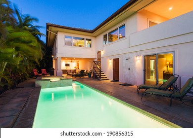 Luxury Home With Pool And Hot Tub At Sunset