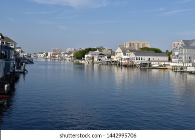 Luxury Homes, Boats And Docks Line A Waterway Near Atlantic City New Jersey