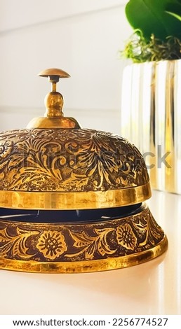 Luxury hotel and five stars room service, golden vintage reception bell for travel and hospitality brand