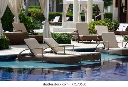 Luxury Hotel Resort Pool, Chairs And Patio