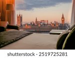 Luxury hotel room in London, stunning views of the Big ben and Houses of Parliament. 