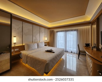 Luxury Hotel Room, Modern Classic Style, Cozy Situation, Beautiful Room Lighting Position. Favourite for Staycation