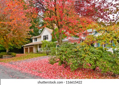 Luxury House At Fall In Vancouver, Canada.