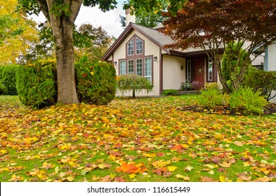 Luxury House At Fall In Vancouver, Canada.