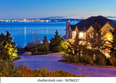 Luxury House With Gorgeous Night Ocean View In Vancouver, Canada.