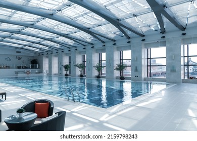 Luxury indoor swimming pool, part of luxury hotel. - Shutterstock ID 2159798243
