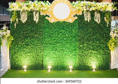 Luxury Indoors Wedding Stage Decorate. backdrop and blank background for input text and symbol