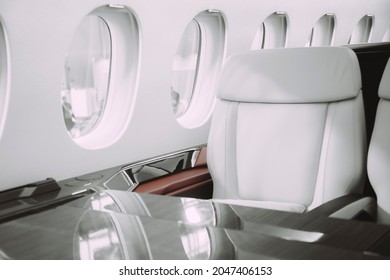 Luxury Interior In A Business Class Plane Before Departure