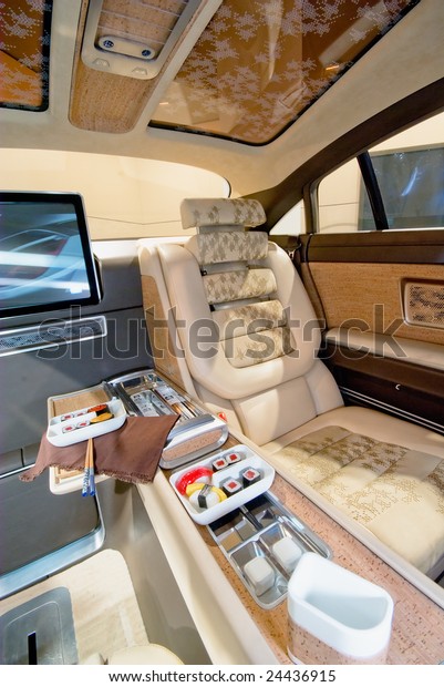 Luxury interior of a\
Limousine car
