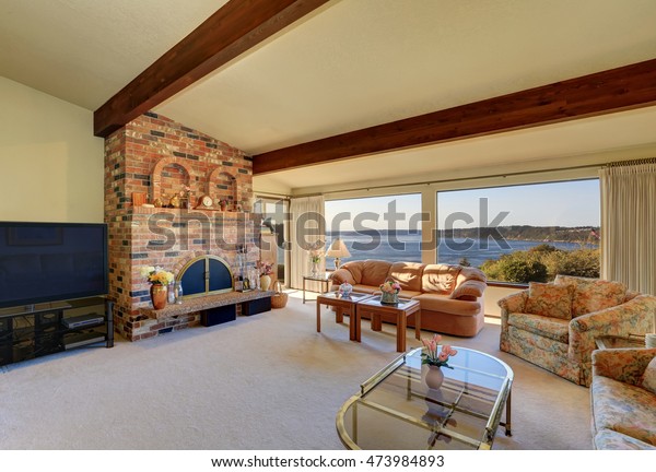 Luxury Interior Living Room Vaulted Ceiling Stock Photo Edit Now