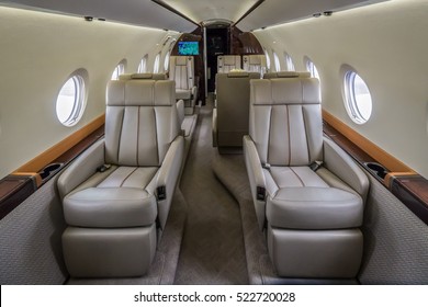 Luxury interior in the modern private business jet - Shutterstock ID 522720028