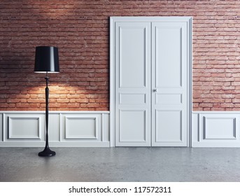 Luxury Interior, White Door And Lamp