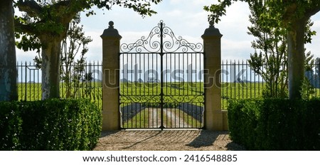 Luxury iron gate to the entrance of a vineyard near St-Emilion, France