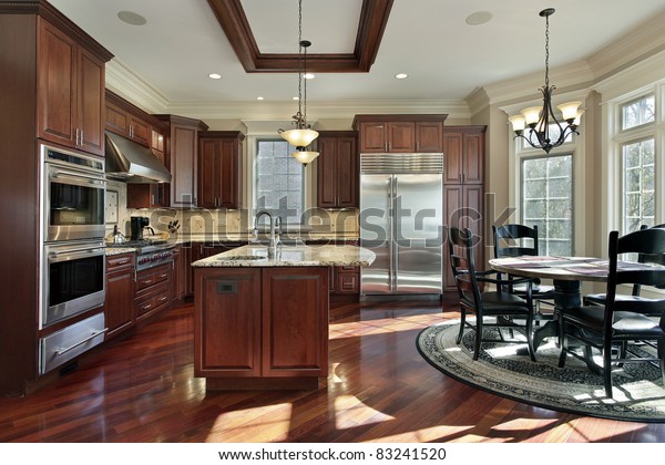 Luxury Kitchen Cherry Wood Cabinetry Eating Stock Photo Edit Now