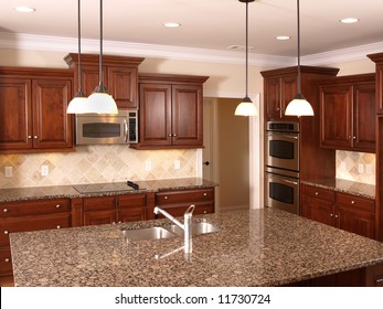 Luxury Kitchen With Granite Counter Top Center Island