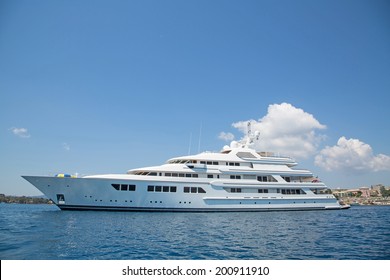 Luxury Large Super Or Mega Motor Yacht In The Blue Ocean.