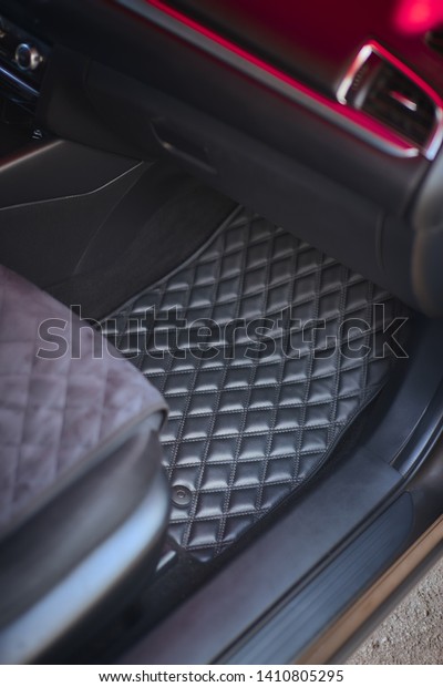 luxury\
leather floor mat modern car interior first\
row\

