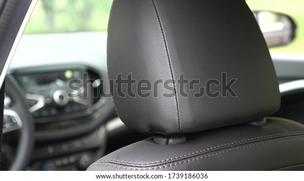luxury leather seats in the car. Black leather seat\
covers in car. beautiful leather car interior design. stylish\
leather seats in the\
car.
