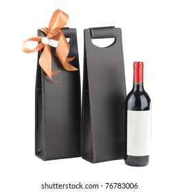 A Luxury Leather Wine Bag And Wine Bottle Ready To Gift To Someone