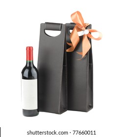 A Luxury Leather Wine Bag And Wine Bottle Ready To Gift To Someone