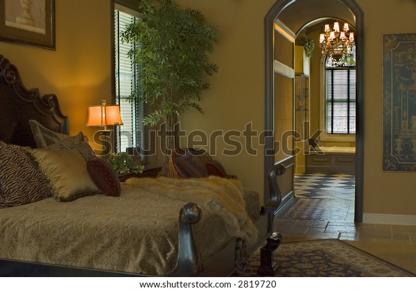 Luxury Master Bedroom Bath Decorated Tuscany Stock Photo