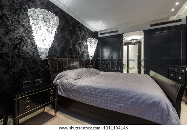 Luxury Master Bedroom Dark Colours Black Royalty Free