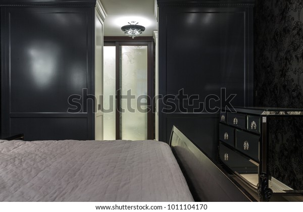 Luxury Master Bedroom Dark Colours Black Stock Image
