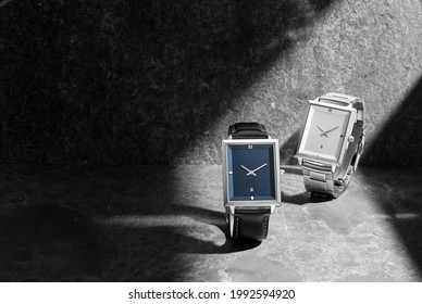 Luxury Men Watch Stand On Stone, Banner Advert Product Promotion