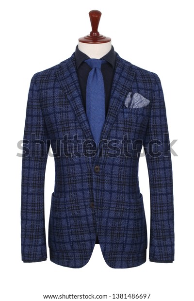 Luxury Mens Blue Checkered Jacket Dark 