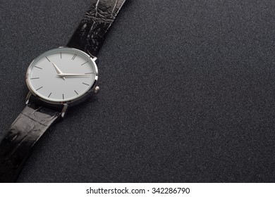 Luxury Mens Watch Made Of Black High-tech Ceramics. Close-up Studio Photo With Selective Focus.