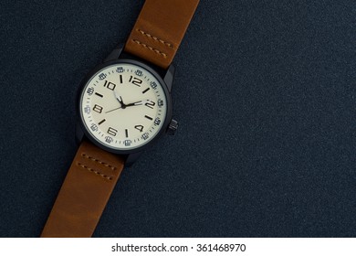 Luxury Mens Watch Made Of Black High-tech Ceramics. Close-up Studio Photo With Selective Focus