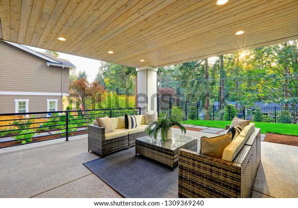 Luxury Modern House Exterior Covered Patio Stock Photo Edit Now