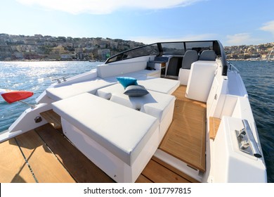 luxury motor boat dinette on summer situation