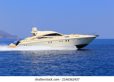 Luxury Motor Boat Fast Moving On The Sea